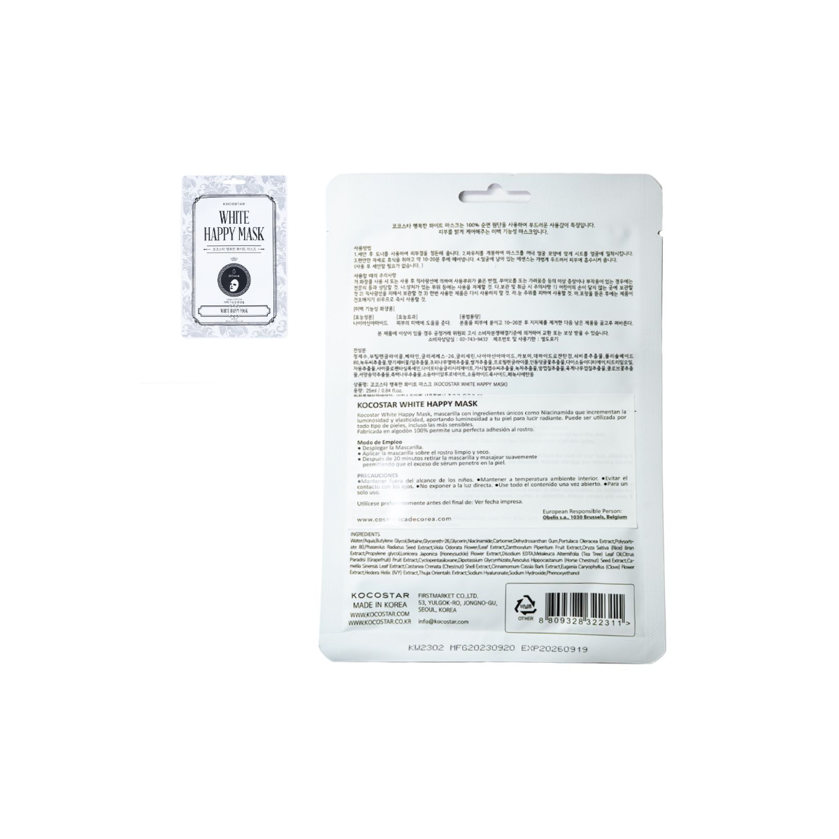 Kocostar White Happy Mask 1 ud
